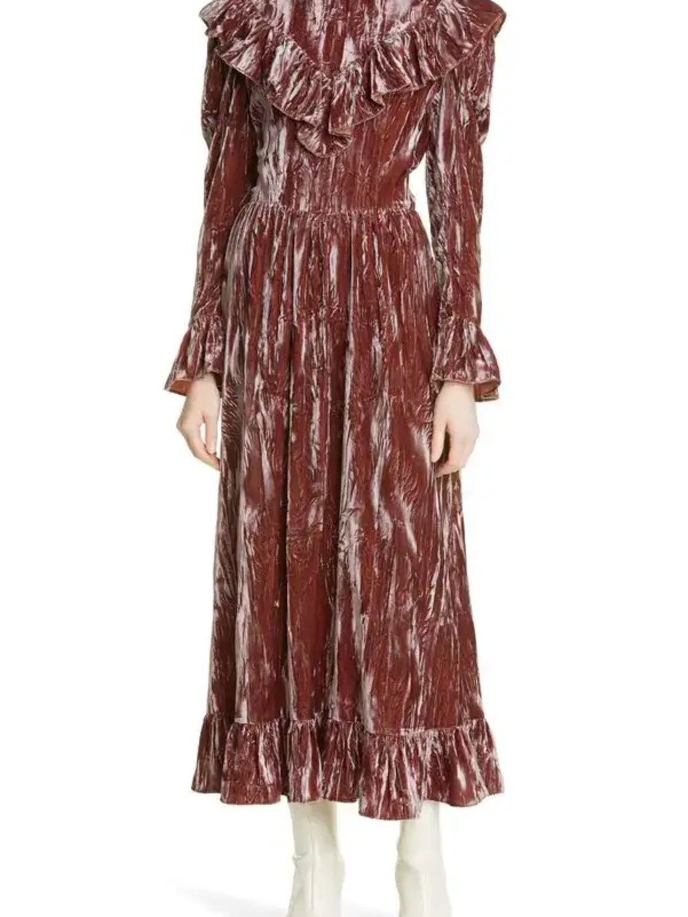 Batsheva Crushed Velvet Maxi Dress in Wine